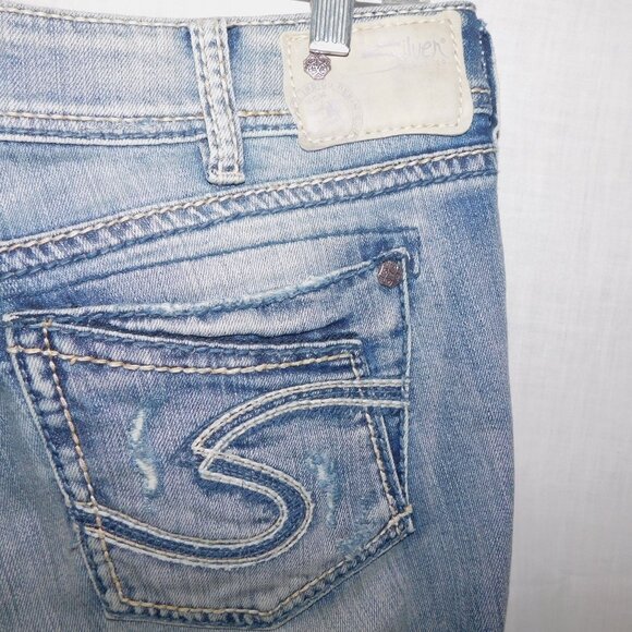 Silver Jeans Light Suki Mid Rise Baby Boot Distressed Womens 30 x 33 Blue Jeans - Picture 13 of 13
